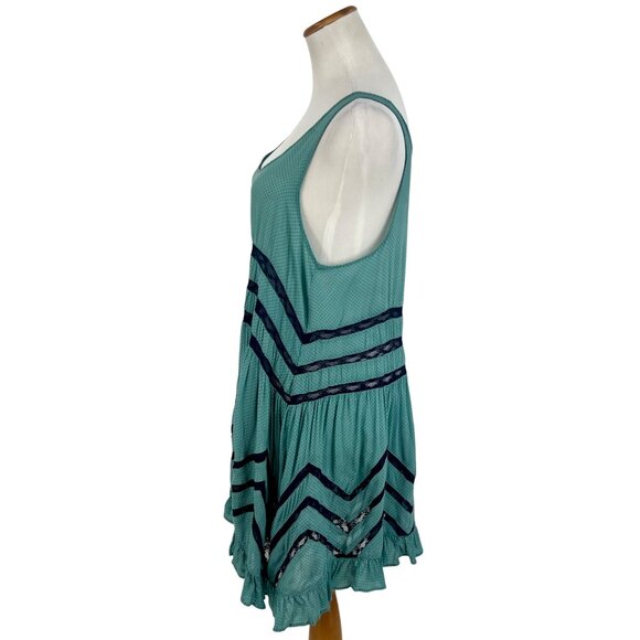 Free People Aqua Voile & Lace Tiered Ruffle Hem Polka Dot Mini Slip Dress Tunic - Picture 6 of 14